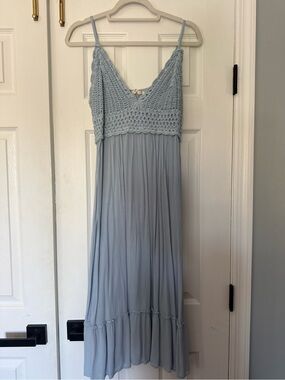indulge Pale Blue Crochet Bodice Maxi Dress